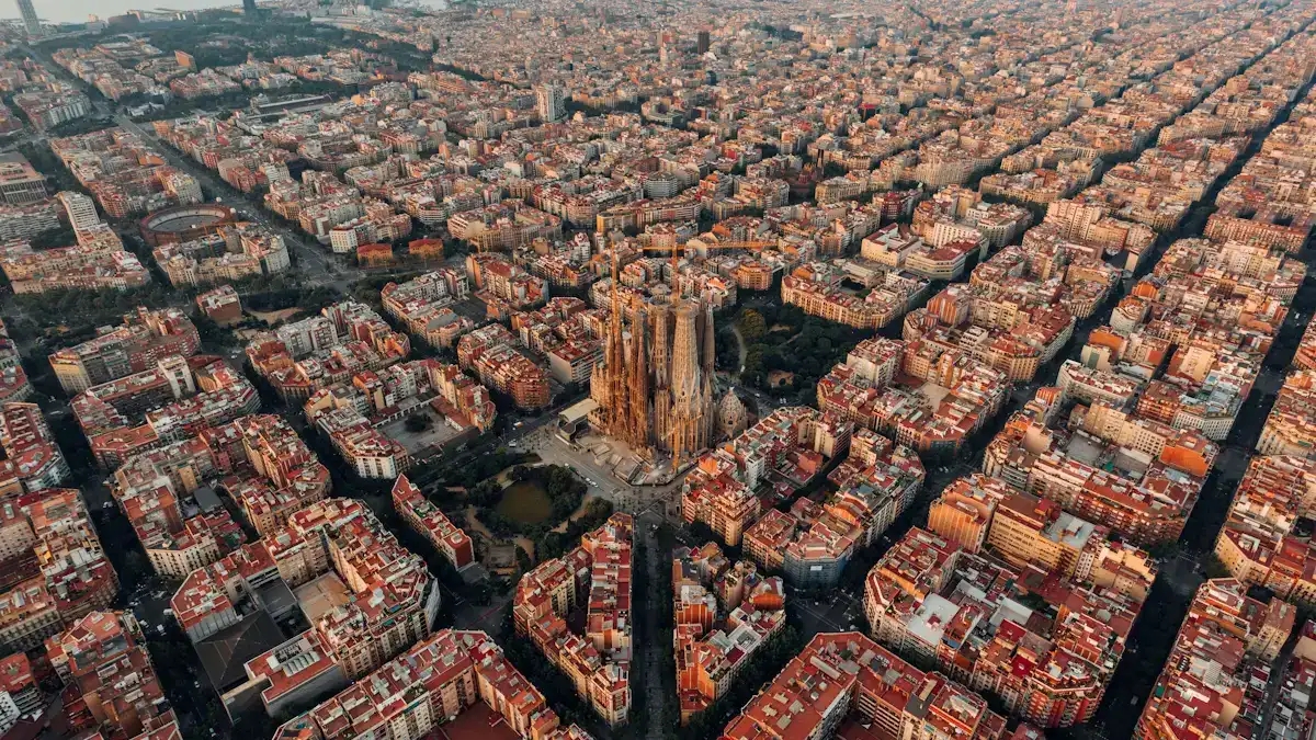 Aerial view of Barcelona with the Sagrada Familia